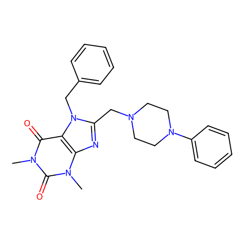 7-Benzyl-1,3-dimethyl-8-[(4-phenylpiperazin-1-yl)methyl]purine-2,6-dione structure