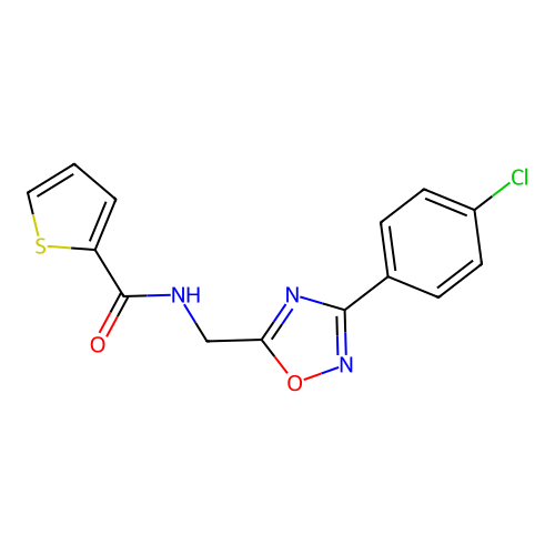 N-[[3-(4-chlorophenyl)-1,2,4-oxadiazol-5-yl]methyl]thiophene-2-carboxamide structure