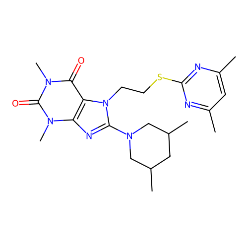 8-(3,5-dimethylpiperidin-1-yl)-7-[2-(4,6-dimethylpyrimidin-2-yl)sulfanylethyl]-1,3-dimethylpurine-2,6-dione structure