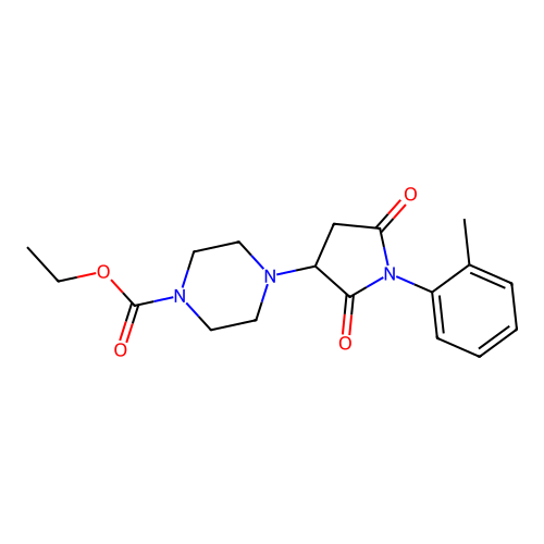 Ethyl 4-[1-(2-methylphenyl)-2,5-dioxopyrrolidin-3-yl]piperazine-1-carboxylate structure
