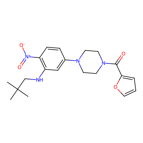 [4-[3-(2,2-dimethylpropylamino)-4-nitrophenyl]piperazin-1-yl]-(furan-2-yl)methanone structure