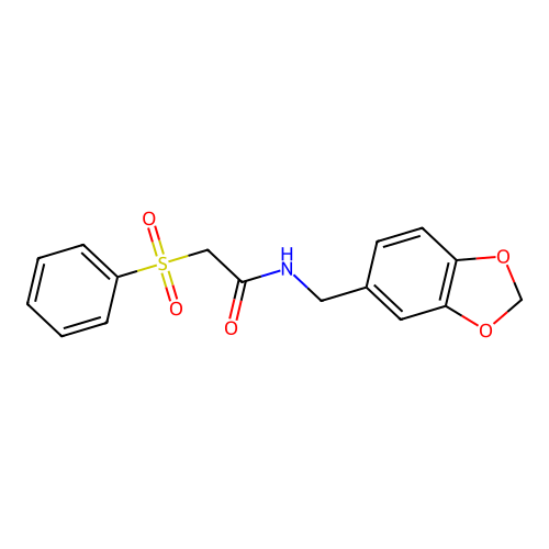 2-(benzenesulfonyl)-N-(1,3-benzodioxol-5-ylmethyl)acetamide structure