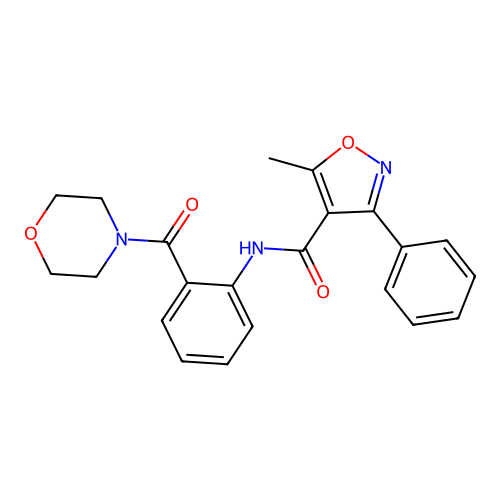5-methyl-N-[2-(morpholine-4-carbonyl)phenyl]-3-phenyl-1,2-oxazole-4-carboxamide structure