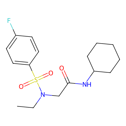 N-cyclohexyl-2-[ethyl-(4-fluorophenyl)sulfonylamino]acetamide structure