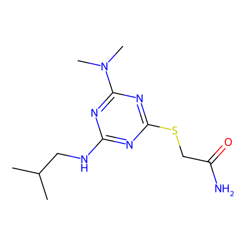 2-((4-(dimethylamino)-6-(isobutylamino)-1,3,5-triazin-2-yl)thio)acetamide structure