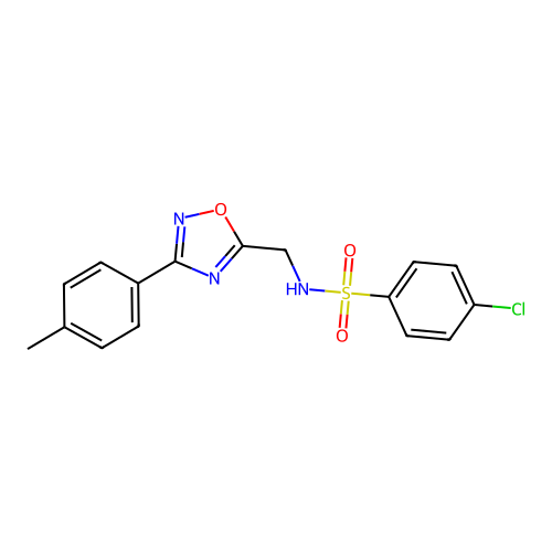 4-chloro-N-[[3-(4-methylphenyl)-1,2,4-oxadiazol-5-yl]methyl]benzenesulfonamide structure