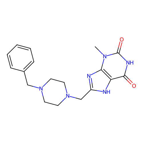 3-Methyl-8-{[4-benzylpiperazinyl]methyl}-1,3,7-trihydropurine-2,6-dione structure