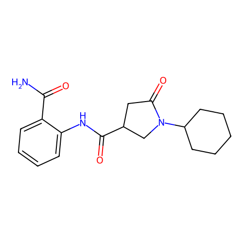 N-(2-carbamoylphenyl)-1-cyclohexyl-5-oxopyrrolidine-3-carboxamide structure