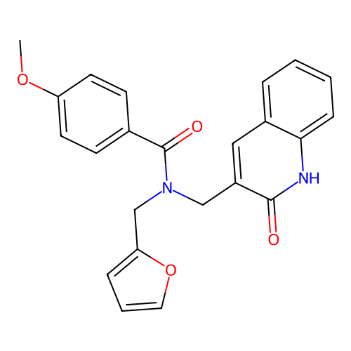 N-(furan-2-ylmethyl)-N-((2-hydroxyquinolin-3-yl)methyl)-4-methoxybenzamide structure