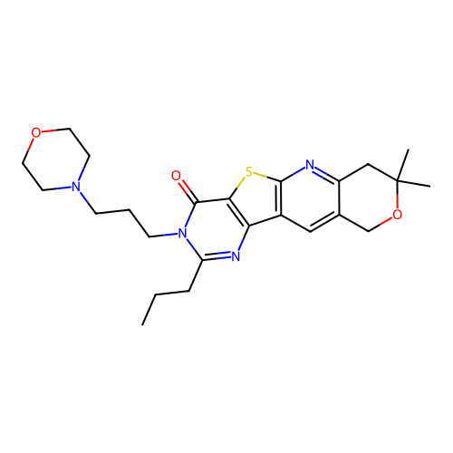 8,8-dimethyl-3-(3-morpholinopropyl)-2-propyl-7,8-dihydro-3H-pyrano[3'',4'':5',6']pyrido[3',2':4,5]thieno[3,2-d]pyrimidin-4(10H)-one structure