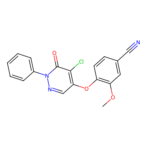 4-[(5-Chloro-6-oxo-1-phenyl-1,6-dihydropyridazin-4-yl)oxy]-3-methoxybenzonitrile structure