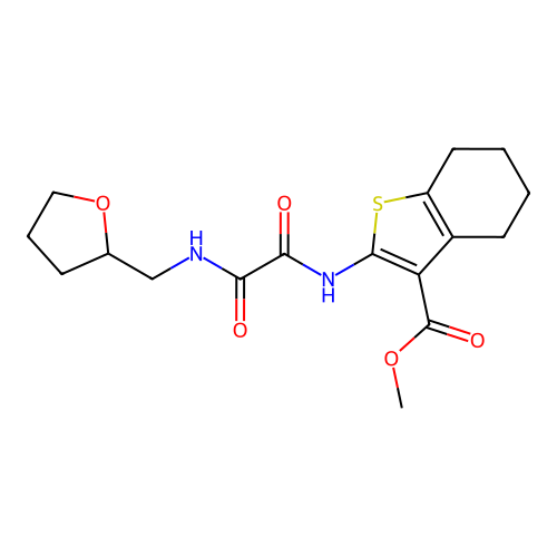 methyl 2-[[2-oxo-2-(oxolan-2-ylmethylamino)acetyl]amino]-4,5,6,7-tetrahydro-1-benzothiophene-3-carboxylate structure