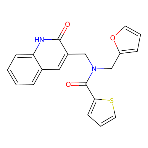 N-(furan-2-ylmethyl)-N-[(2-oxo-1H-quinolin-3-yl)methyl]thiophene-2-carboxamide structure