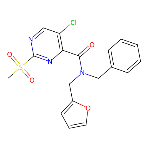 N-benzyl-5-chloro-N-(furan-2-ylmethyl)-2-methylsulfonylpyrimidine-4-carboxamide structure