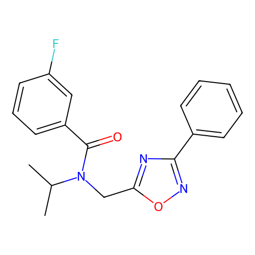 3-fluoro-N-[(3-phenyl-1,2,4-oxadiazol-5-yl)methyl]-N-propan-2-ylbenzamide structure