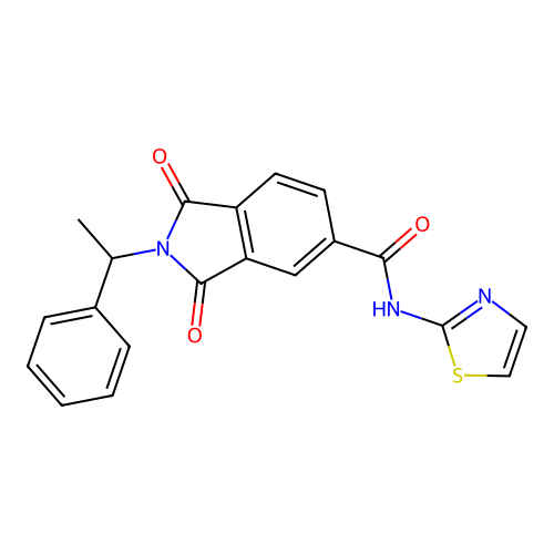 1,3-dioxo-2-(1-phenylethyl)-N-(1,3-thiazol-2-yl)isoindole-5-carboxamide structure