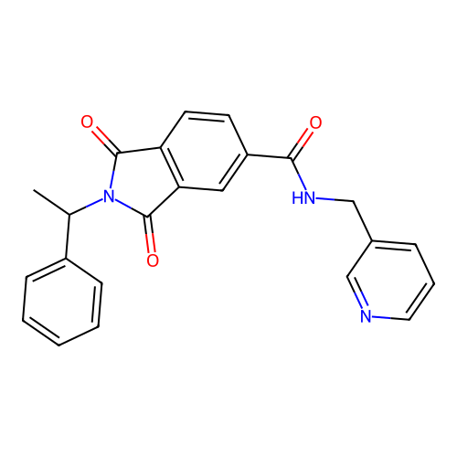 1,3-dioxo-2-(1-phenylethyl)-N-(pyridin-3-ylmethyl)isoindole-5-carboxamide structure
