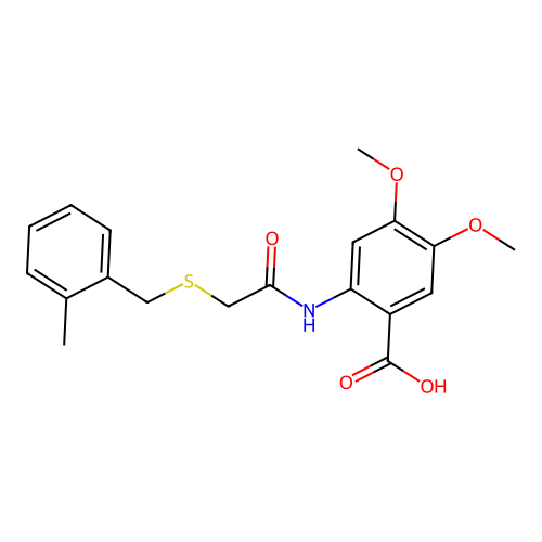 4,5-Dimethoxy-2-({[(2-methylbenzyl)sulfanyl]acetyl}amino)benzoic acid structure