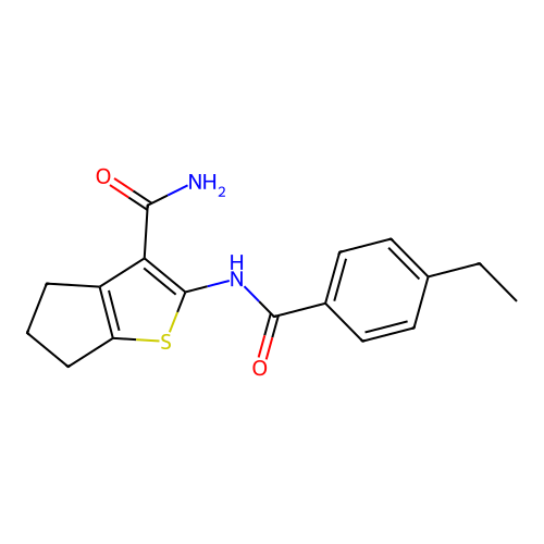 2-[(4-ethylbenzoyl)amino]-5,6-dihydro-4H-cyclopenta[b]thiophene-3-carboxamide structure