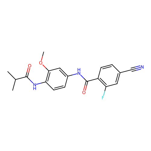 4-cyano-2-fluoro-N-[3-methoxy-4-(2-methylpropanoylamino)phenyl]benzamide structure