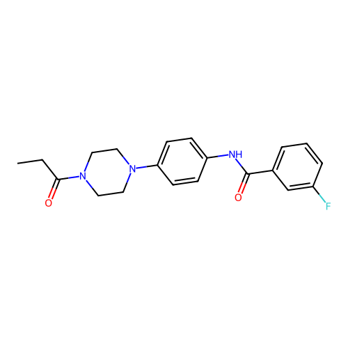 3-fluoro-N-[4-(4-propanoylpiperazin-1-yl)phenyl]benzamide structure