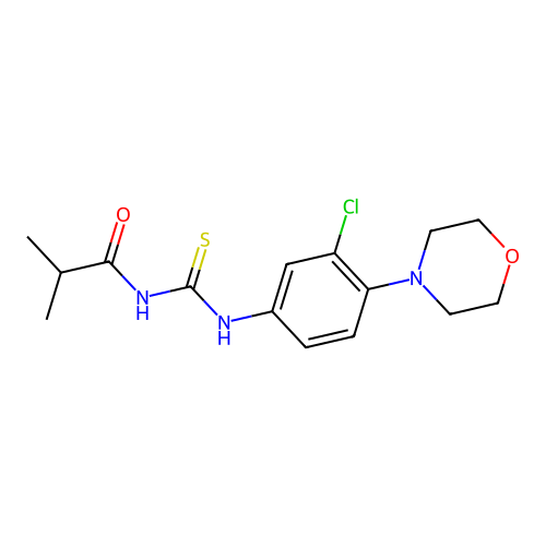 N-[(3-chloro-4-morpholin-4-ylphenyl)carbamothioyl]-2-methylpropanamide structure
