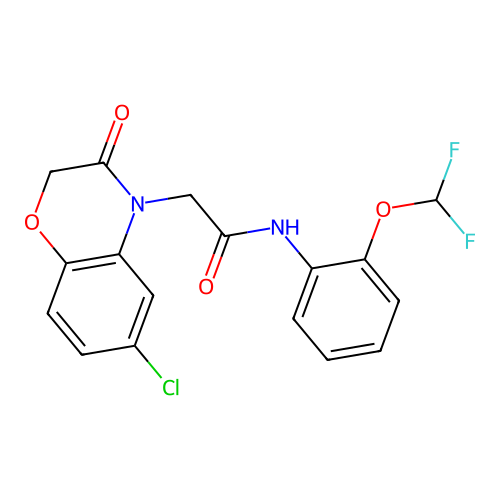2-(6-chloro-3-oxo-1,4-benzoxazin-4-yl)-N-[2-(difluoromethoxy)phenyl]acetamide structure