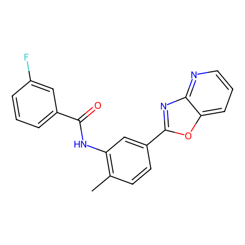 3-fluoro-N-[2-methyl-5-([1,3]oxazolo[4,5-b]pyridin-2-yl)phenyl]benzamide structure