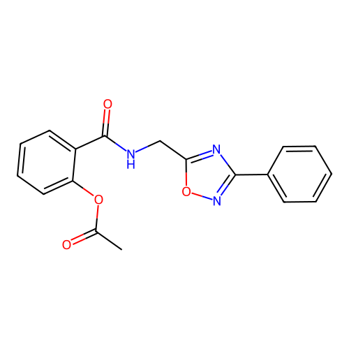 2-(((3-Phenyl-1,2,4-oxadiazol-5-yl)methyl)carbamoyl)phenyl acetate structure