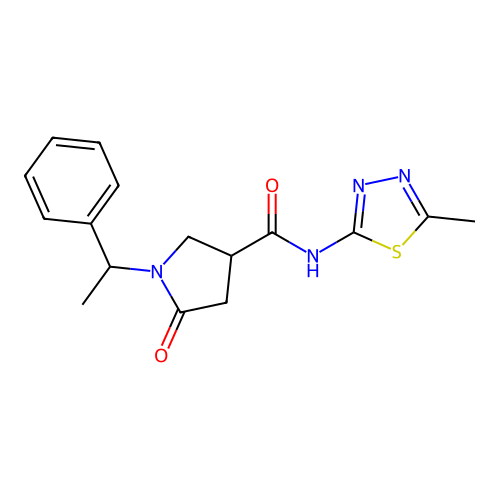N-(5-methyl-1,3,4-thiadiazol-2-yl)-5-oxo-1-(1-phenylethyl)pyrrolidine-3-carboxamide structure