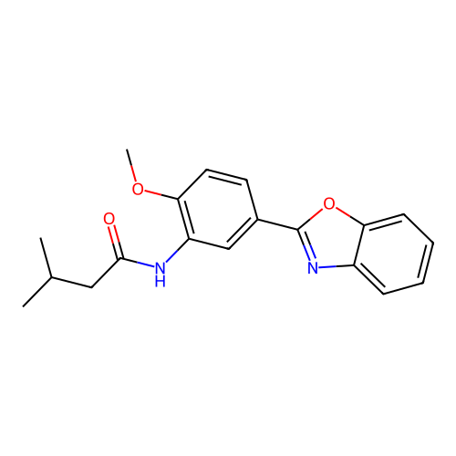 N-[5-(1,3-benzoxazol-2-yl)-2-methoxyphenyl]-3-methylbutanamide structure