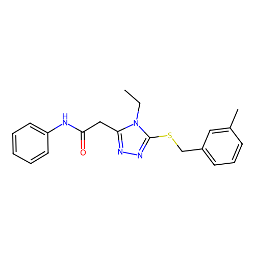 2-[4-ethyl-5-[(3-methylphenyl)methylsulfanyl]-1,2,4-triazol-3-yl]-N-phenylacetamide structure
