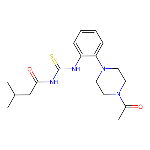 N-[[2-(4-acetylpiperazin-1-yl)phenyl]carbamothioyl]-3-methylbutanamide structure