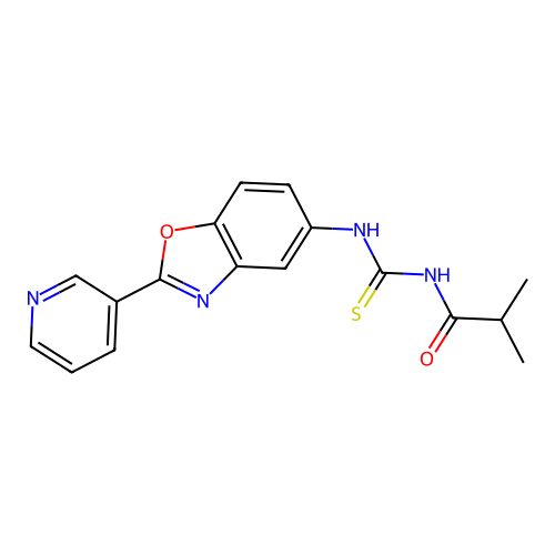 N-isobutyryl-N'-[2-(3-pyridinyl)-1,3-benzoxazol-5-yl]thiourea structure