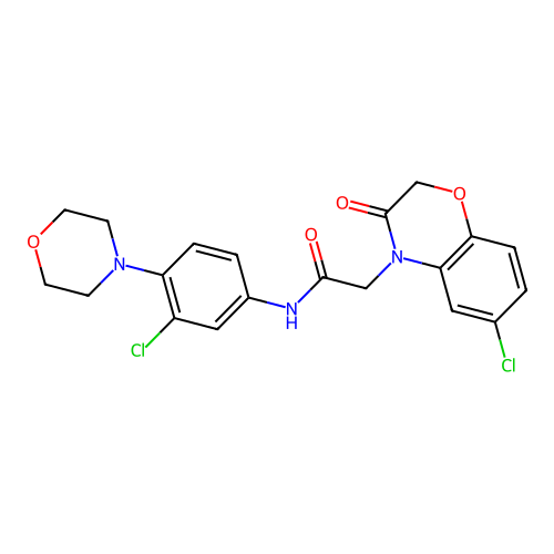 2-(6-chloro-3-oxo-2H-benzo[b][1,4]oxazin-4(3H)-yl)-N-(3-chloro-4-morpholinophenyl)acetamide structure