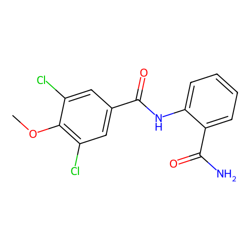 N-(2-carbamoylphenyl)-3,5-dichloro-4-methoxybenzamide structure