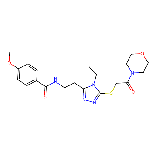 N-[2-(4-ethyl-5-{[2-(morpholin-4-yl)-2-oxoethyl]sulfanyl}-4H-1,2,4-triazol-3-yl)ethyl]-4-methoxybenzamide structure
