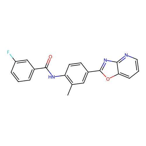 3-fluoro-N-[2-methyl-4-([1,3]oxazolo[4,5-b]pyridin-2-yl)phenyl]benzamide structure