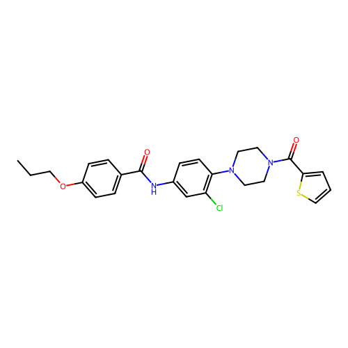 N-[3-chloro-4-[4-(thiophene-2-carbonyl)piperazin-1-yl]phenyl]-4-propoxybenzamide structure