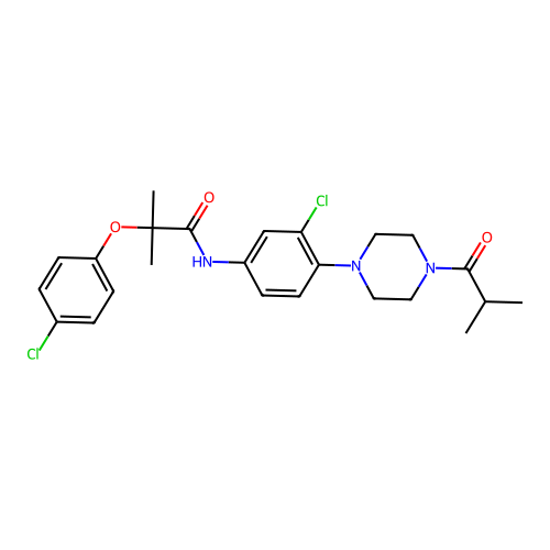 N-[3-chloro-4-[4-(2-methylpropanoyl)piperazin-1-yl]phenyl]-2-(4-chlorophenoxy)-2-methylpropanamide structure