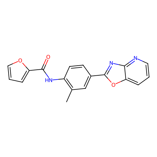 N-[2-methyl-4-([1,3]oxazolo[4,5-b]pyridin-2-yl)phenyl]furan-2-carboxamide structure