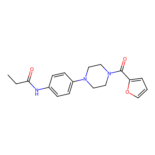N-[4-[4-(furan-2-carbonyl)piperazin-1-yl]phenyl]propanamide structure