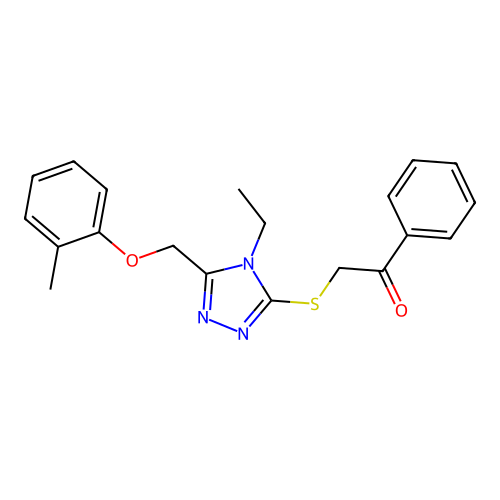 2-({4-ethyl-5-[(2-methylphenoxy)methyl]-4H-1,2,4-triazol-3-yl}sulfanyl)-1-phenylethanone structure