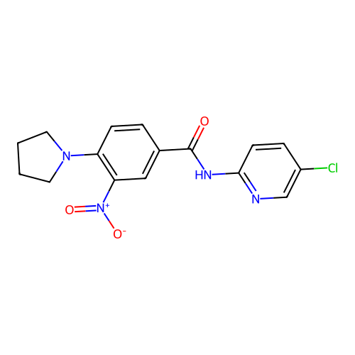 N-(5-chloropyridin-2-yl)-3-nitro-4-pyrrolidin-1-ylbenzamide structure