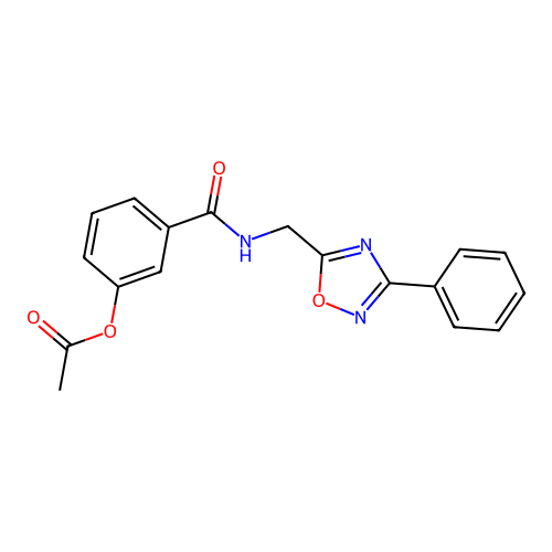 3-(((3-Phenyl-1,2,4-oxadiazol-5-yl)methyl)carbamoyl)phenyl acetate structure