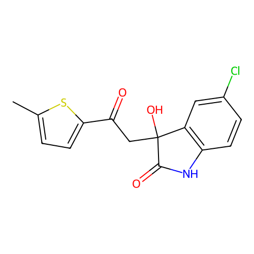 5-chloro-3-hydroxy-3-[2-(5-methylthiophen-2-yl)-2-oxoethyl]-1H-indol-2-one structure