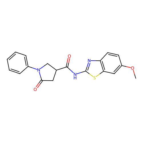 N-(6-methoxy-1,3-benzothiazol-2-yl)-5-oxo-1-phenylpyrrolidine-3-carboxamide structure