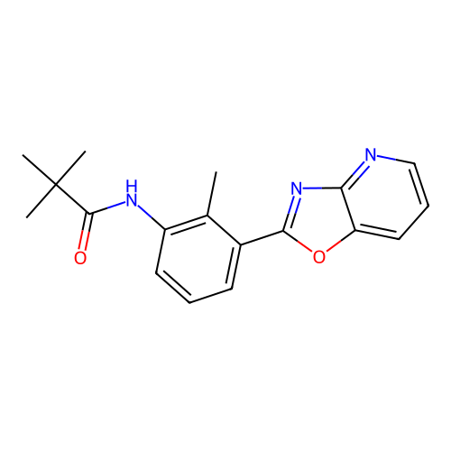 2,2-dimethyl-N-[2-methyl-3-([1,3]oxazolo[4,5-b]pyridin-2-yl)phenyl]propanamide structure