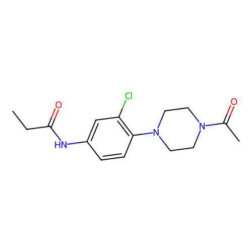 N-[4-(4-acetyl-1-piperazinyl)-3-chlorophenyl]propanamide structure