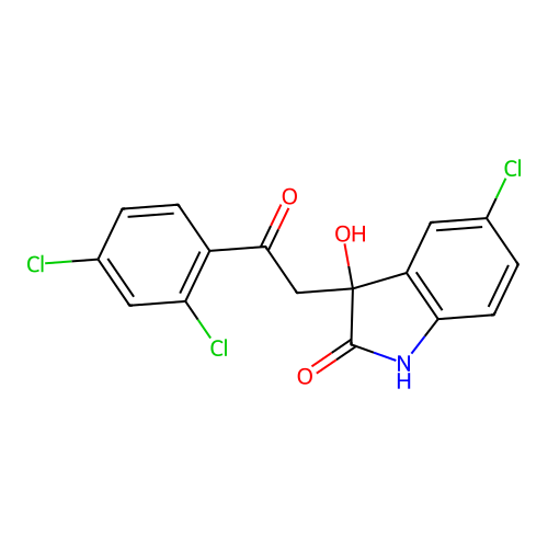 5-chloro-3-[2-(2,4-dichlorophenyl)-2-oxoethyl]-3-hydroxy-1H-indol-2-one structure
